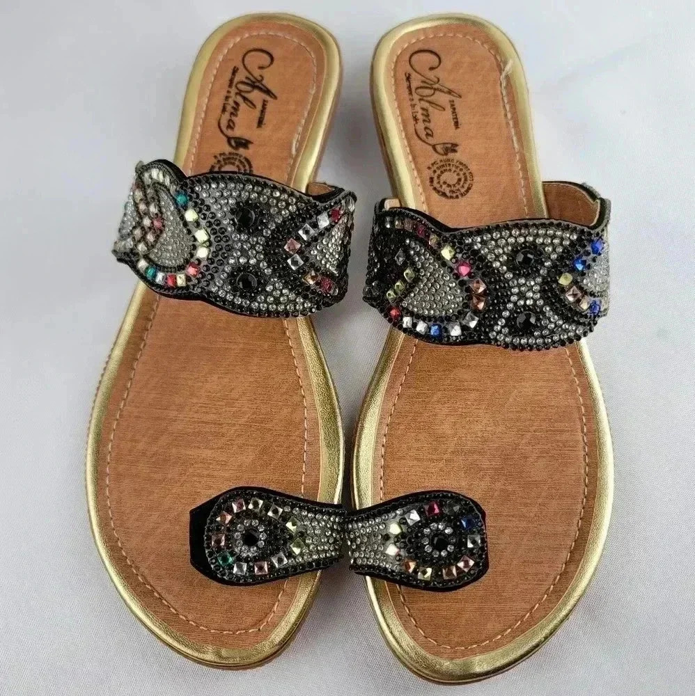Embellished Toe-Ring Flat Sandals - Picture 4 of 5